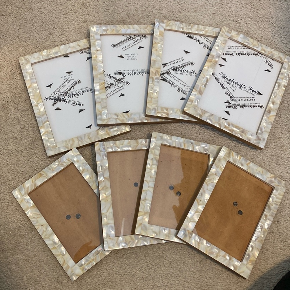 8 Picture Frames White Mother of Pearl - 4 5x7 and 4  4x6 Frames